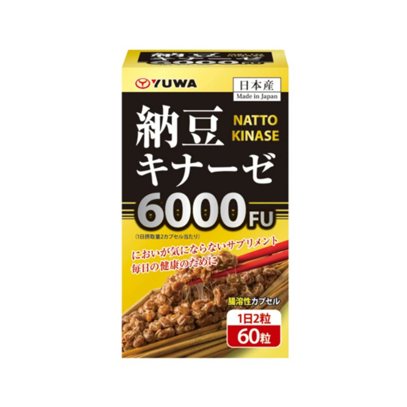 YUWA - 倍效降醇 日本高濃度活性納豆激酶 6000FU 不含紅麴 (60粒腸溶性軟膠囊) / (平行進口).