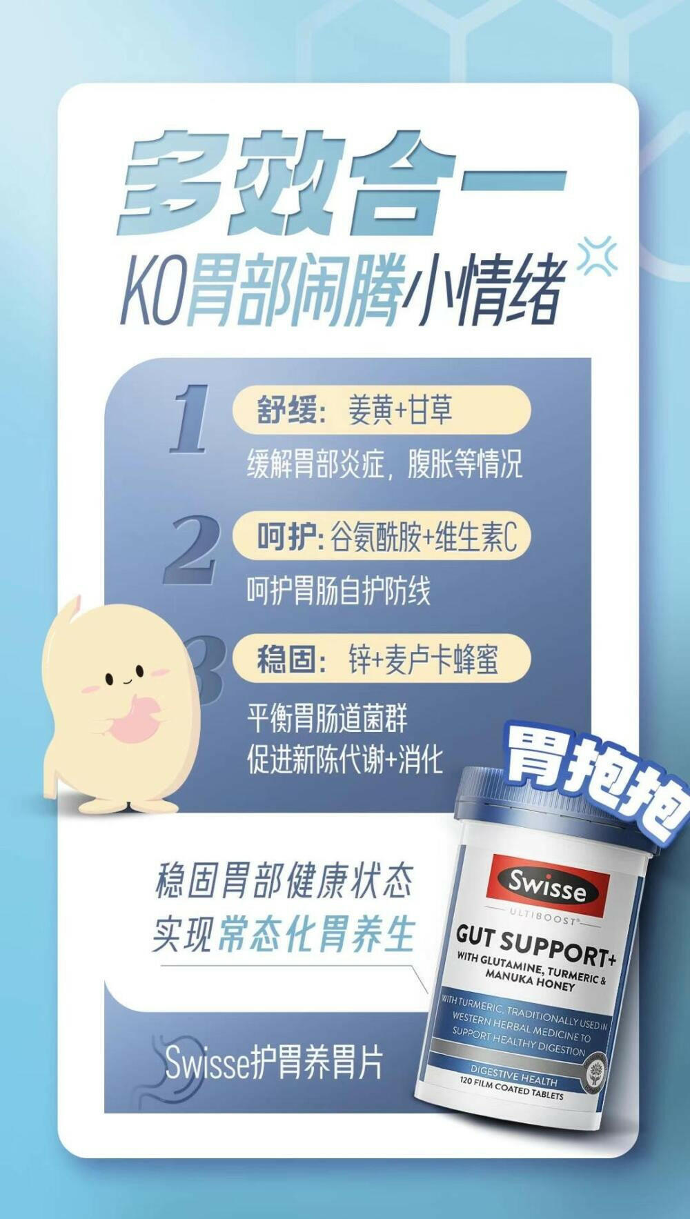 澳洲 SWISSE 三效合一胃抱抱養胃片120片.