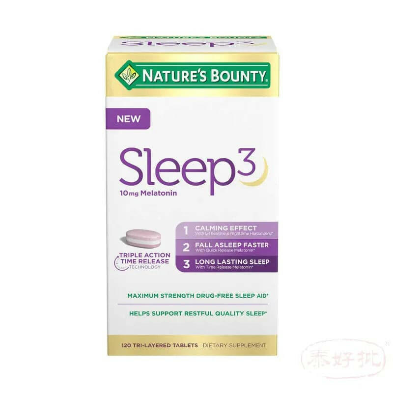 美國自然之寶Nature’s Bounty Sleep3褪黑素10mg助眠顆粒120粒.