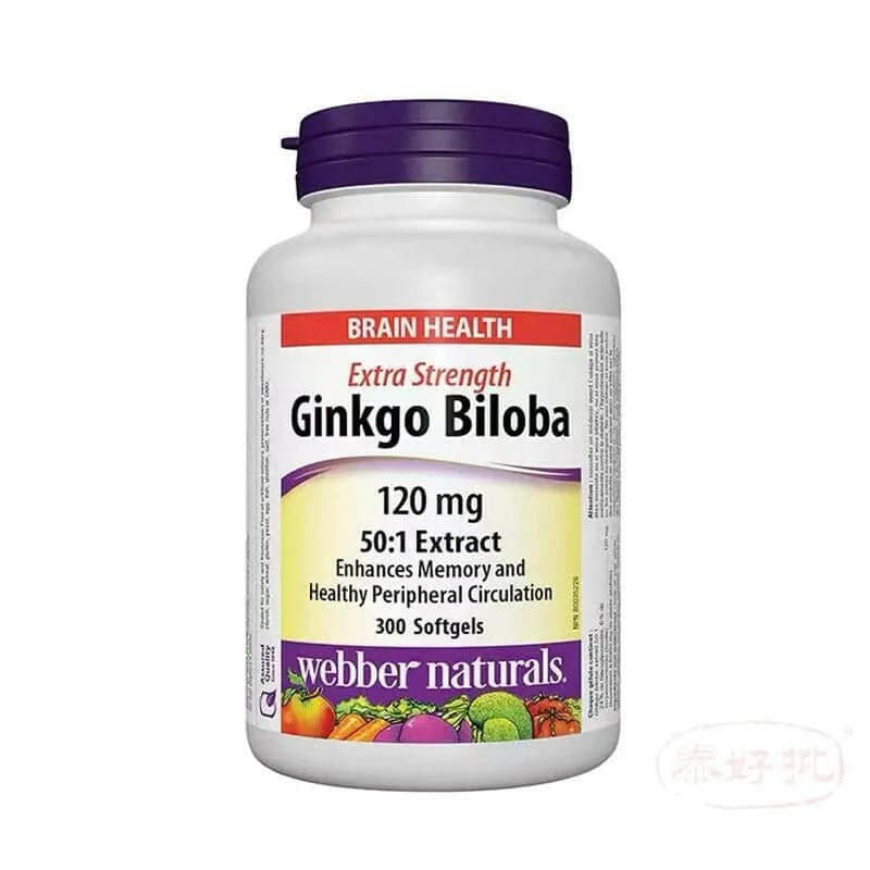 Webber Naturals 超強醒腦銀杏精華50:1濃縮 120 毫克 300 粒 超值加量裝.