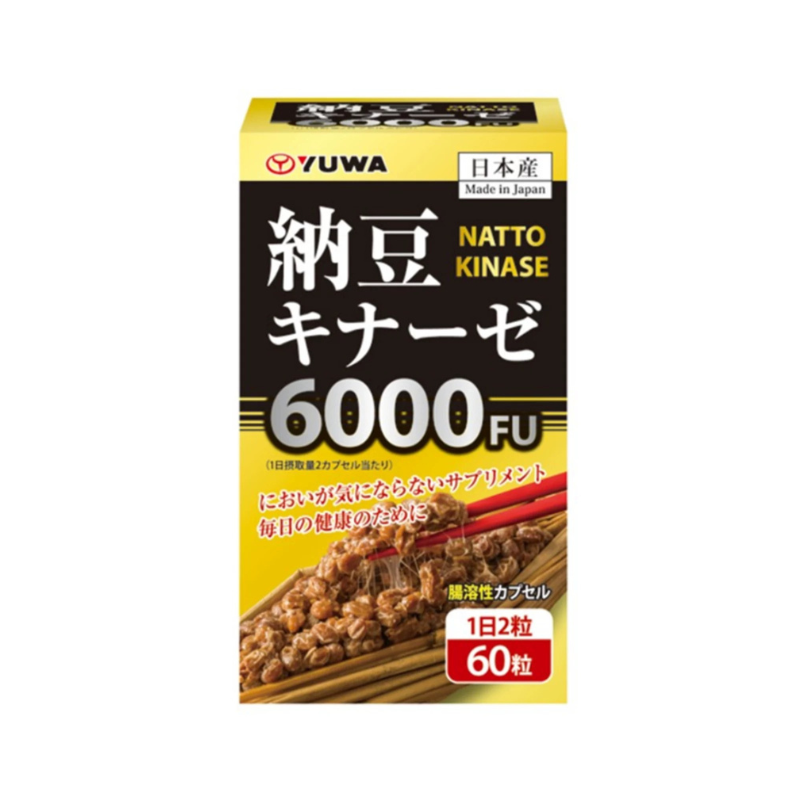 YUWA - Double-effective alcohol-lowering Japanese high-concentration active Nattokinase 6000FU without red yeast rice (60 enteric soft capsules) / (parallel import) 