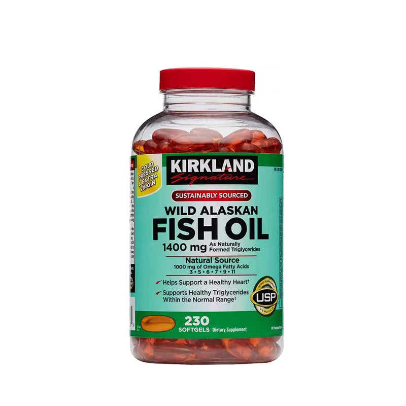 American Kirkland Wild Alaskan Alaska Wild Deep Sea Fish Oil 1400 mg + Omega 1000 mg 3-5-6-7-9-11 230 soft capsules