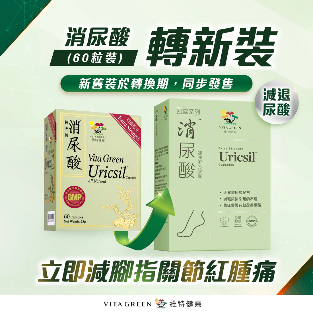 VITAGREEN 60 tablets to reduce uric acid – kidney-protecting apigenin to reduce uric acid (new and old packs randomly distributed)